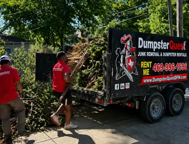 yard waste dumpster during landscaping cleanup project