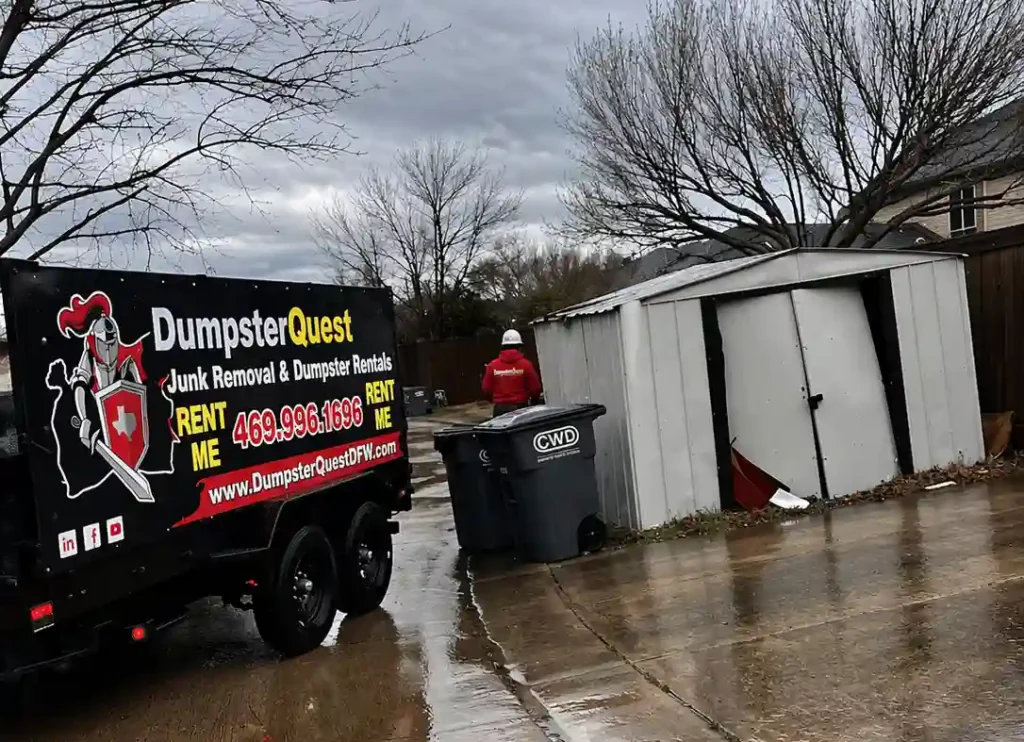 yard waste dumpster being used for landscaping debris removal