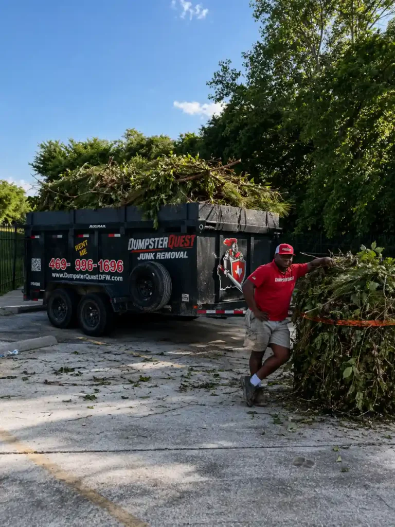 yard waste dumpster filled with organic landscaping debris