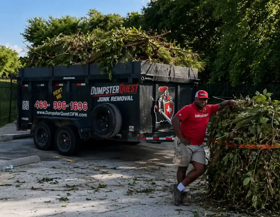 yard waste dumpster filled with organic landscaping debris