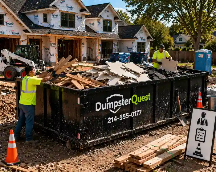 construction dumpster properly loaded following rules and safety guidelines