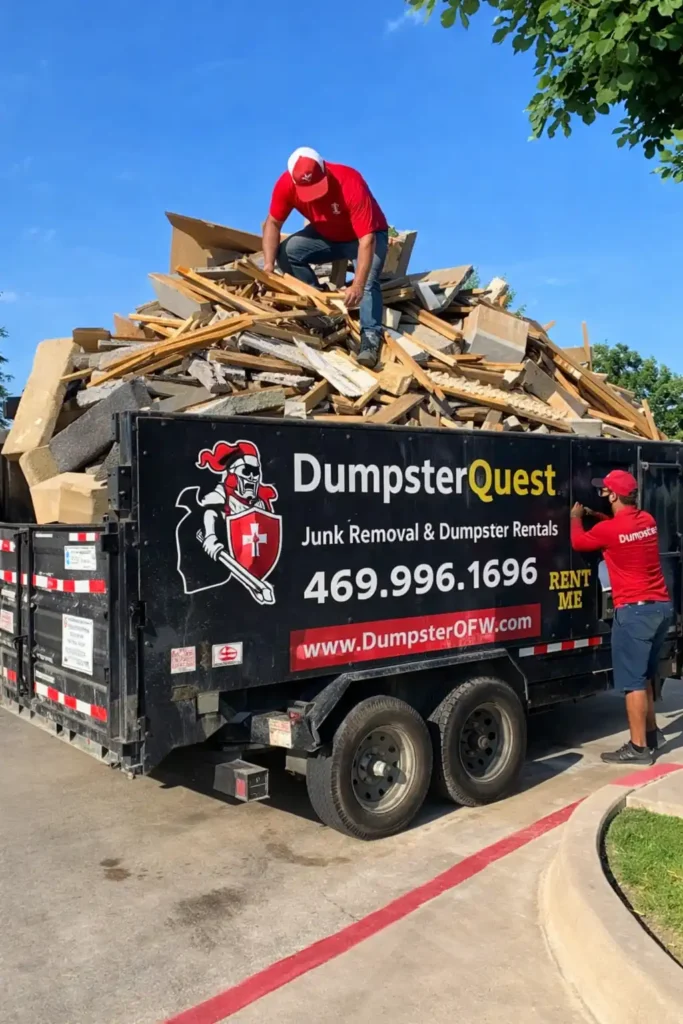 concrete dumpster filled with heavy debris showing rental cost context
