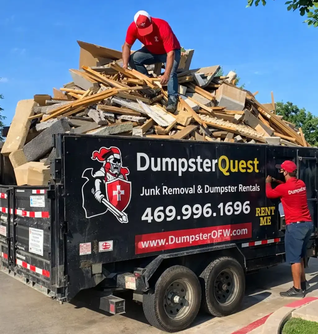 concrete dumpster filled with heavy debris showing rental cost context