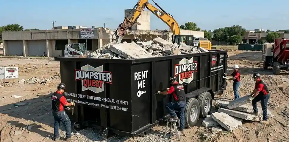 multiple concrete dumpsters showing different sizes for heavy debris removal