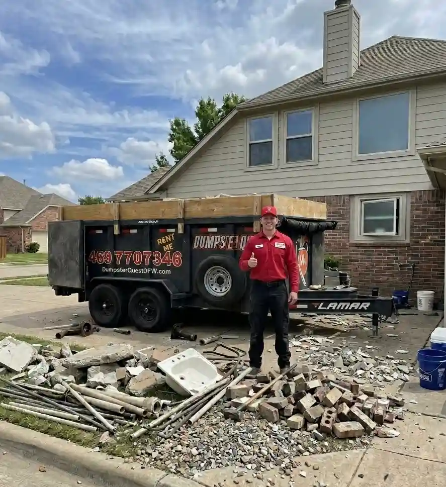 Dump trailer for bathroom renovation debris removal in Collin County TX