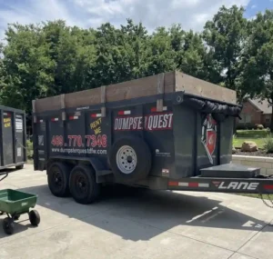 20-yard dump trailer parked in driveway for home renovation debris removal in Collin County TX