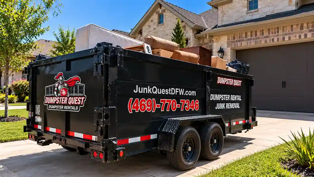 20-yard driveway-safe dumpster rental delivered to a residential driveway in McKinney, North Dallas, TX